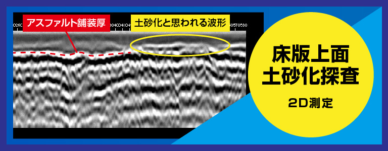 床版上面土砂化探査例 2D測定 電磁波レーダ探査