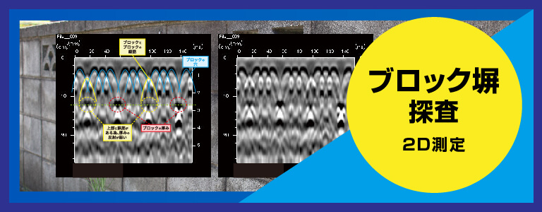 ブロック塀探査例 2D測定 電磁波レーダ探査