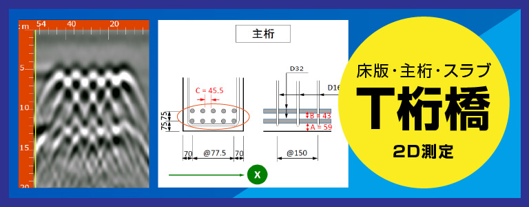 T桁橋[床版・主桁・スラブ] 探査例  2D測定 電磁波レーダ探査
